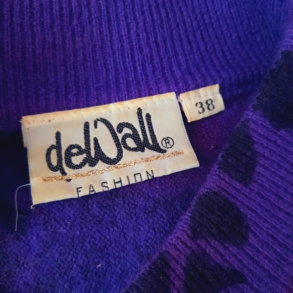 Vintage 80s deWall Sweater Wool Blend Black Panther Print Oversized Fit - Picture 8 of 9